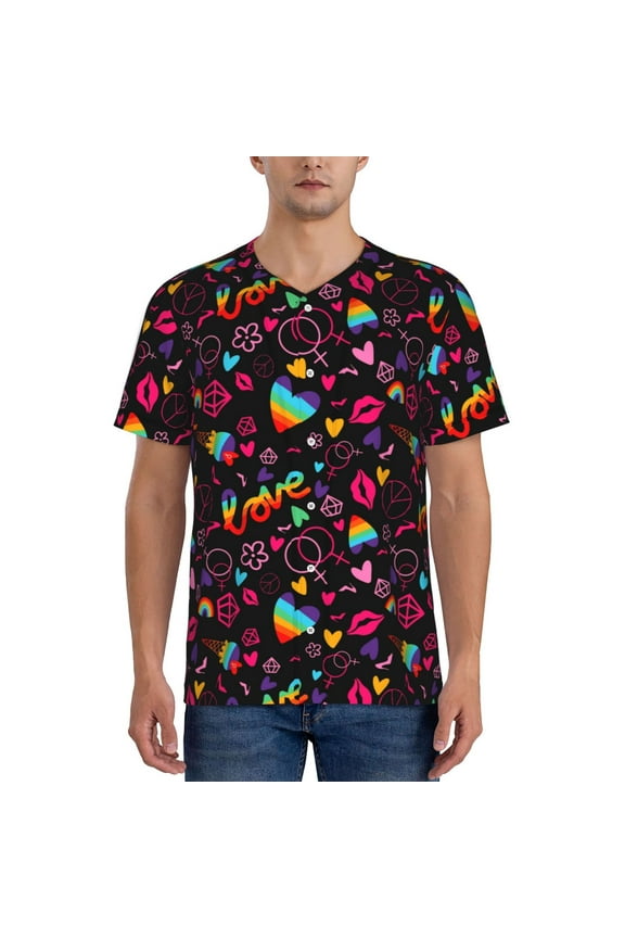 Lgbt Rainbow For Pride Pattern Men’s Baseball Short Sleeve Polo Shirt, Midweight Men's Shirt Golf Shirt Polo Shirts Quick Dry Short-4X-Large