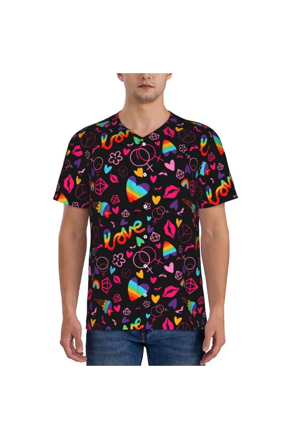 Lgbt Rainbow For Pride Pattern Men’s Baseball Short Sleeve Polo Shirt, Midweight Men's Shirt Golf Shirt Polo Shirts Quick Dry Short-X-Large