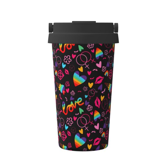 Rateoe Lgbt Rainbow For Pride Pattern Travel Coffee Mug Tumbler with Flip Lid | Reusable Insulated Stainless Steel Cold Brew Iced Coffee Cup Thermos