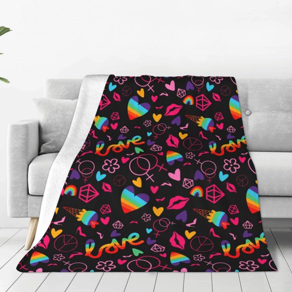Rateoe Lgbt Rainbow For Pride Print Fuzzy Fleece Throw Blanket Extra Large,Super Soft,Fluffy and Warm Blankets for Couch,Bed,All Season Use (60"x50")