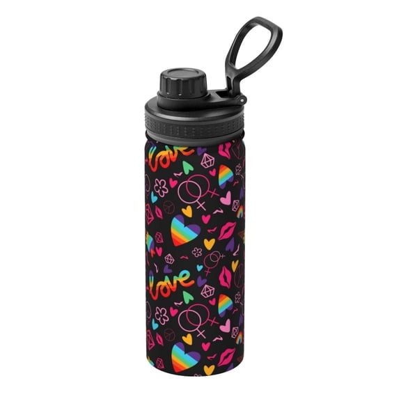 Rateoe Lgbt Rainbow For Pride Printed 18oz Sports Insulated Water Bottle, Double-Wall Stainless Steel Kettle with Leak-Proof Cap and Carry Loop, BPA-Free for Outdoor, Gym, Camping, and Travel