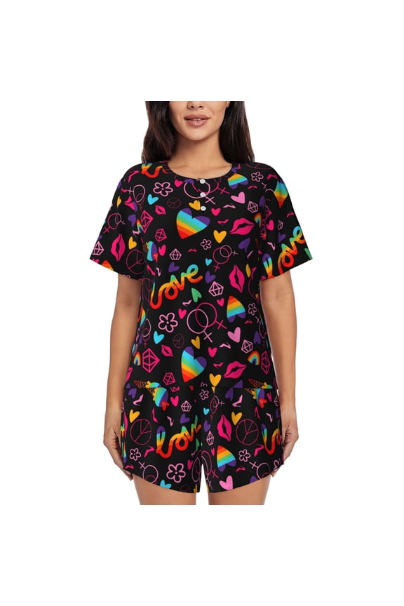 Lgbt Rainbow For Pride for 2 Piece Short Sleeves Pajama Sets Casual Lounge Sleepwear Ladies Pjs Sets with Pocket-Medium