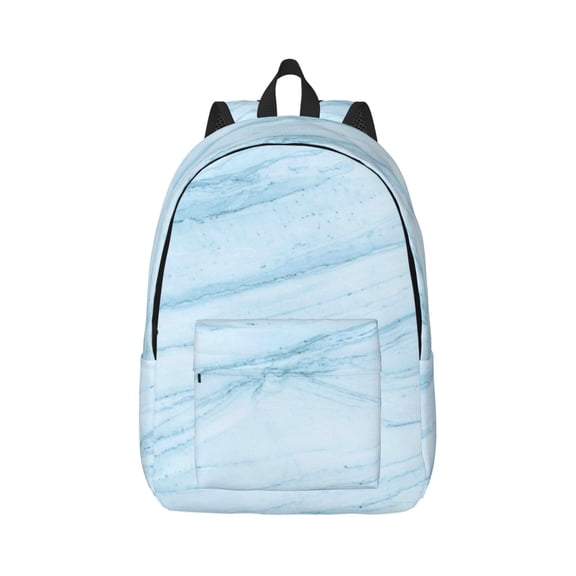 Rateoe Light Blue Marble Pattern Canvas College Laptop Backpack,Travel Daypack,Durable Rucksack Travel Notebook Bag School Backpack Book Bag for Men Women-Medium