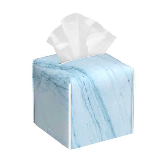 Rateoe Light Blue Marble Pattern Tissue Box Cover, Modern Square Decorative Leather Facial Paper Case Organizer Holder Dispenser 5X5X5''