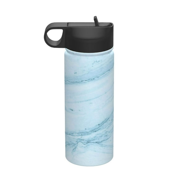 Rateoe Light Blue Marble Printed 18oz Sports Insulated Water Bottle, Double-Walled Stainless Steel Kettle with Leak-Proof Straw Lid, Portable & BPA-Free for Outdoor, Gym, Camping, and Travel