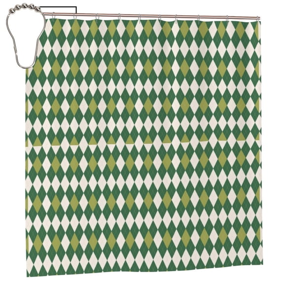 Rateoe Light Green Squares Shower Curtain - Fancy Bathroom Shower Curtain Sets - Waterproof Shower Curtain with Hooks with 12 Plastic Hooks 72x72 Inches