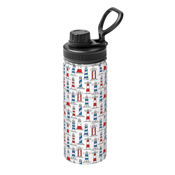 Rateoe Lighthouse And Beacon Printed 18oz Sports Insulated Water Bottle, Double-Wall Stainless Steel Kettle with Leak-Proof Cap and Carry Loop, BPA-Free for Outdoor, Gym, Camping, and Travel