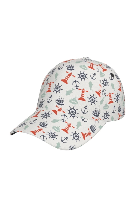 Lighthouse Sailboat Pattern Baseball Cap Outdoor Cap Mountain Dad Hat - Unstructured Soft Cotton Cap-Adjustable UV Protection Cap