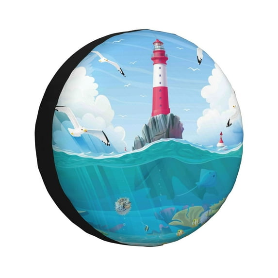 Rateoe Lighthouse Sea Port Pattern Tire Cover Wheel Protectors Weatherproof Wheel Covers Universal Fit for Trailer Rv SUV Truck Camper Travel Trailers Accessories-17 inch