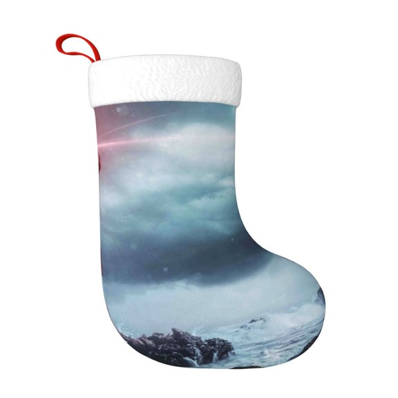 Rateoe Lighthouse in a Stormy Sea Print Christmas Stockings,18 Inch Large Christmas Stockings Decoration Ornaments for Holiday Home Fireplace Indoors