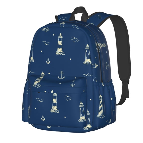 Rateoe Lighthouses and Anchors Pattern Student Backpack,Backpack for School,Lightweight Bag,Travel Backpack,Outdoor Backpack,Large Capacity Backpack