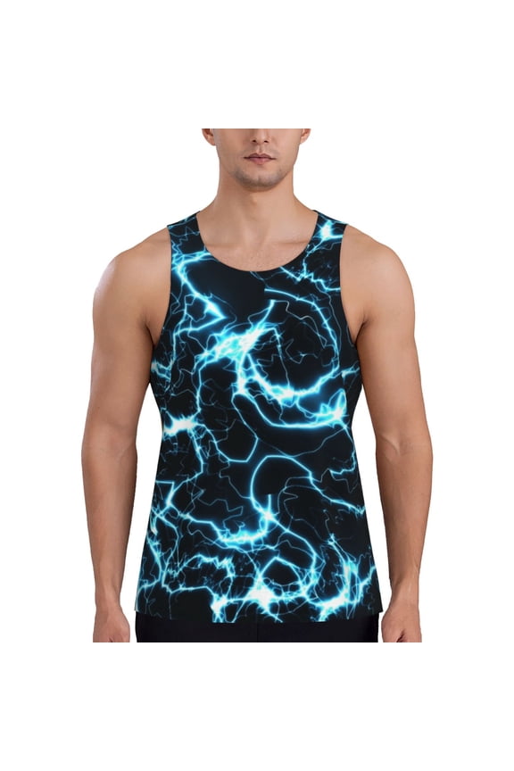 Lightning Pattern Sleeveless Gym Shirt Muscle Tee Breathable Workout Shirt Slim-Fit Tank Quick Dry Fit Muscle Tank Top Bodybuilding Sleeveless T Shirt-