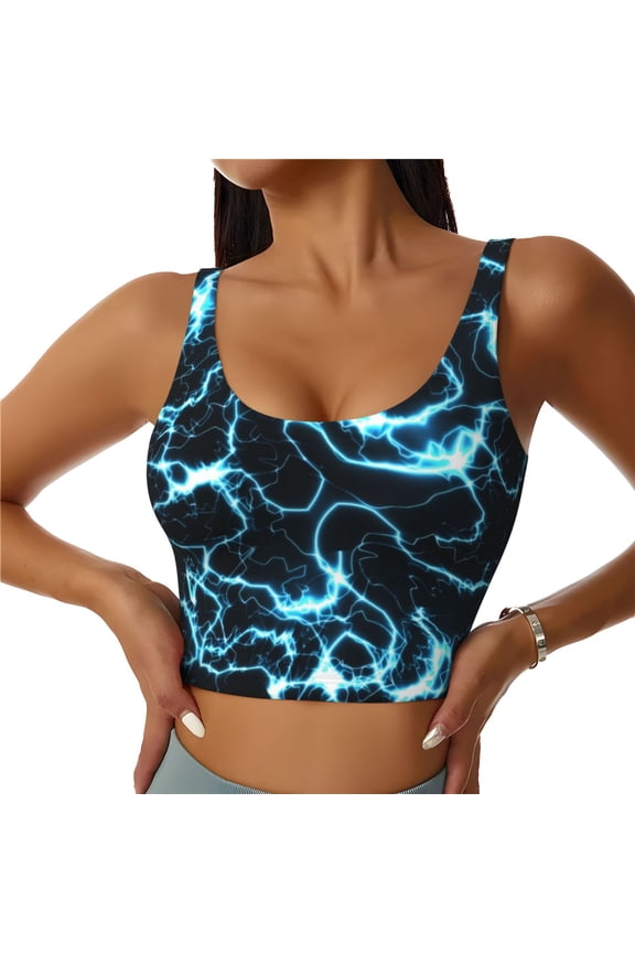 Lightning Print Womens' Sports Bras Scoop Neck Sports Vest- Padded U Back Seamless High Impact Support-XX-Large