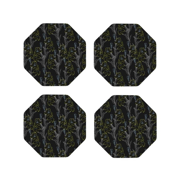 Rateoe Lilies Flowers Drawing Drink Coasters Set of 4 Leather Coasters Spill Protection for Table Desk,Durable and Non Slip Leather Coaster ,4 Inches Drink Mats-Octagon