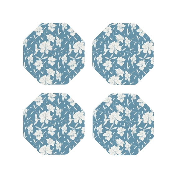 Rateoe Lilies Flowers Drawing Drink Coasters Set of 4 Leather Coasters Spill Protection for Table Desk,Durable and Non Slip Leather Coaster ,4 Inches Drink Mats-Octagon