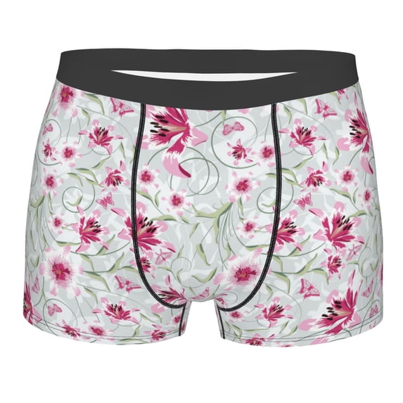 Rateoe Lilies Flowers Mens Boxer Briefs Poly Spandex Performance Boxer Briefs Underwear Hem Boxer Briefs - Large