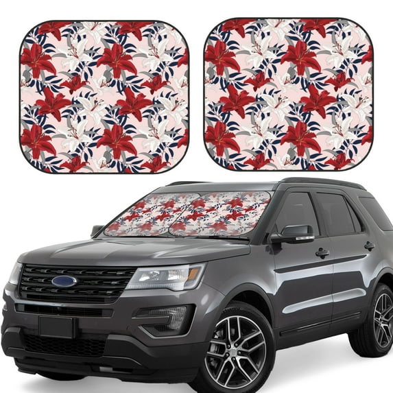 Rateoe Lilies Flowers Pattern 2 Piece Car Windshield Sun Shade Foldable | Front Windshield Shade for Sun, Heat and UV Rays | Sunshade for Car Front Window-Small