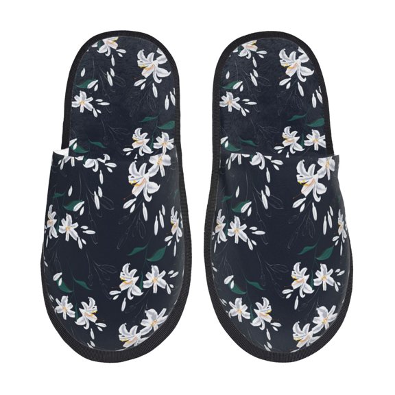 Rateoe Lilies Flowers Pattern Fuzzy Slippers Fuzzy Soft House Slippers Plush Furry Warm Cozy Open Toe Fluffy Home Shoes-Medium
