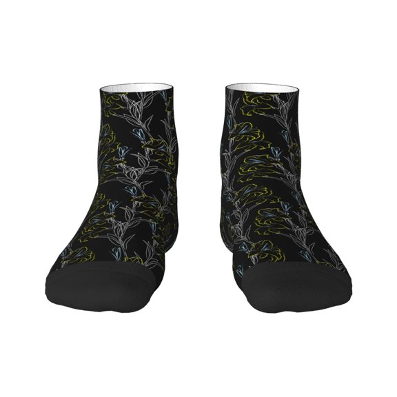 Rateoe Lilies Flowers Pattern Quarter Crew Socks,Toe Seamed Ankle Socks,Cotton Cushioned Breathable Athletic Crew Sports Socks
