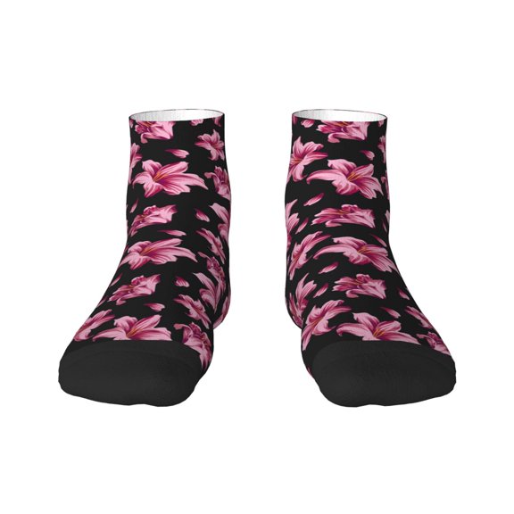 Rateoe Lilies Flowers Pattern Quarter Crew Socks,Toe Seamed Ankle Socks,Cotton Cushioned Breathable Athletic Crew Sports Socks