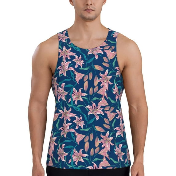Rateoe Lilies Flowers Pattern Sleeveless Gym Shirt Muscle Tee Breathable Workout Shirt Slim-Fit Tank Quick Dry Fit Muscle Tank Top Bodybuilding Sleeveless T Shirt-Small