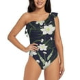 thumbnail image 1 of Rateoe Lilies Flowers Pattern Women One Piece Swimsuits Tummy Control One Shoulder Bathing Suits Ruffle Swimwear-, 1 of 6