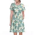 thumbnail image 1 of Rateoe Lilies Flowers Pattern Women’s Short Sleeve Dress – Casual Elegant Summer A-Line Dress for Everyday Wear, 1 of 6