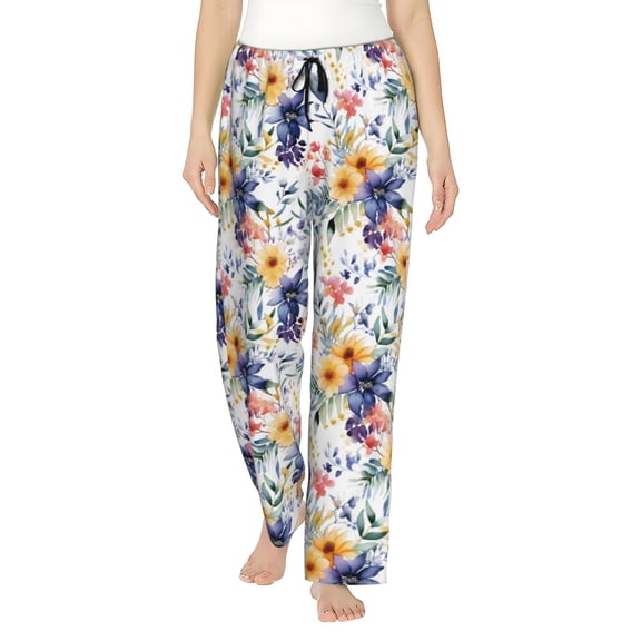 Rateoe Lilies Flowers Pattern Women’s Ultra-Soft Comfy Pajama Lounge Pants Sleepwear,Comfortable Lounge Wear,lightweight Pajamas, Casual Home Wear-Medium