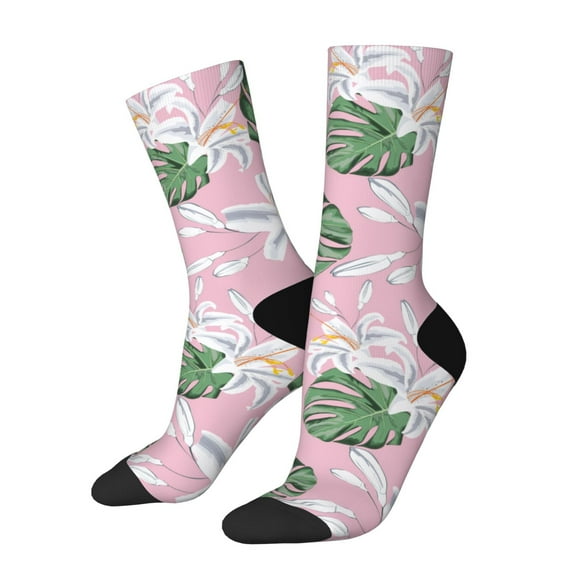 Rateoe Lilies Flowers for Women Casual Calf Socks - Cute Crew Socks - Thin Soft Above Ankle Socks Size 5-11