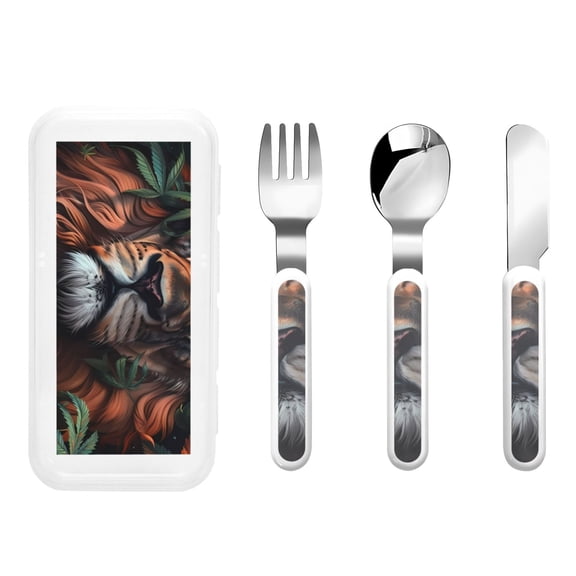 Rateoe Lion Forest Crown for Stainless Steel Kids Silverware Set - Child and Toddler Safe Flatware - Children's Knife, Fork And Spoon Set