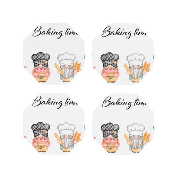 Rateoe Little Chef Gnome Drawing Drink Coasters Set of 4 Leather Coasters Spill Protection for Table Desk,Durable and Non Slip Leather Coaster ,4 Inches Drink Mats-Octagon