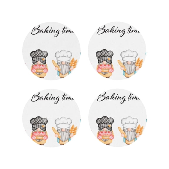 Rateoe Little Chef Gnome Drawing Drink Coasters Set of 4 Leather Coasters Spill Protection for Table Desk,Durable and Non Slip Leather Coaster ,4 Inches Drink Mats-Round Shape