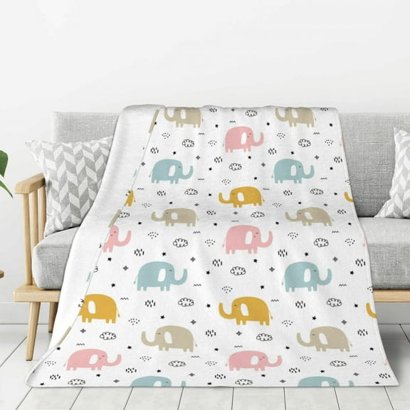 Rateoe Little Elephant Pattern Flannel Throw Blanket, Ultra-soft Blanket for Bed, Couch, Car, Hypoallergenic Anti-pilling blanket-40"x30"(Vertical)
