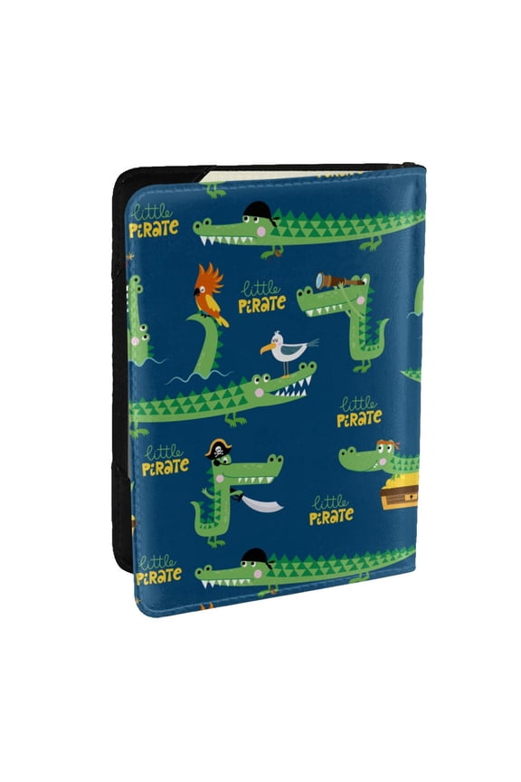 Little Pirate Crocodile Pattern Passport Holder Wallet Leather Mulit-purpose Travel Wallet Credit Cards Case ,Passport Cover for Women Men-6.5 in