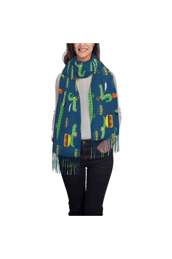 Little Pirate Crocodile Women's Traditional Scarf Wrap Tassel Shawl Fringes Neck Head Shawl Retro Scarf