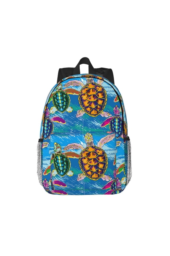 Little Sea Turtles Pattern Student Backpack Water-resistant Backpack 15-inch Laptop Backpack Lightweight Adjustable School Backpack