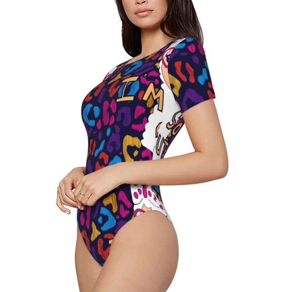 Rateoe Llama Alpaca Printed Women Rash Guard Short Sleeve,Tummy control Swimsuit Surfing Swimsuit Bathing Suit Short-sleeved Onesie UPF 50+