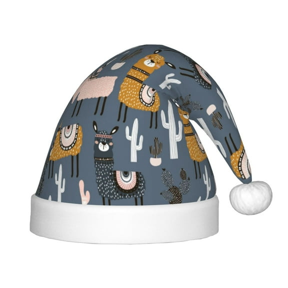 Rateoe Llama and Cactus Santa Hat Confortable Christmas Hat for Christmas Party Favors Fit for Kids