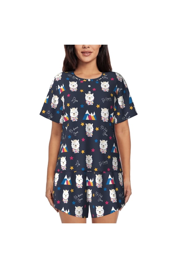 Llamas 1 Pattern Women's Short-Sleeved Pajama Set - 2 Piece Soft and Lightweight Sleepwear Set-3X-Large