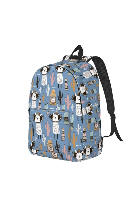 Llamas And Cactus Pattern Durable Canvas Backpack for Men & Women – Stylish & Lightweight – Adjustable Straps, Multiple Pockets – Fits 15-17 Inch LaptopsSmall
