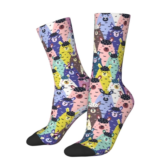 Rateoe Llamas Colorful for Women Casual Calf Socks - Cute Crew Socks - Thin Soft Above Ankle Socks Size 5-11