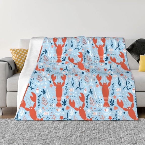 Rateoe Lobsters Pattern Flannel Throw Blanket, Ultra-soft Blanket for Bed, Couch, Car, Hypoallergenic Anti-pilling blanket-