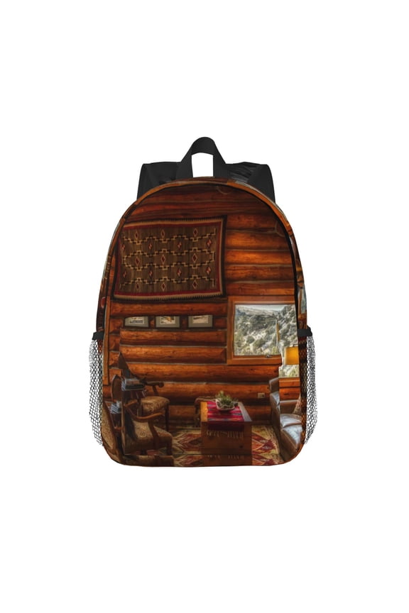 Log Cabin Inside Pattern Student Backpack Water-resistant Backpack 15-inch Laptop Backpack Lightweight Adjustable School Backpack