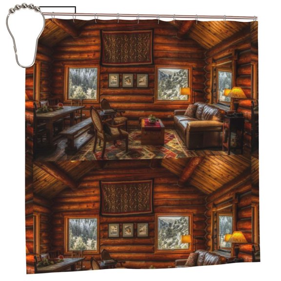 Rateoe Log Cabin Inside Shower Curtain - Fancy Bathroom Shower Curtain Sets - Waterproof Shower Curtain with Hooks with 12 Plastic Hooks 72x72 Inches