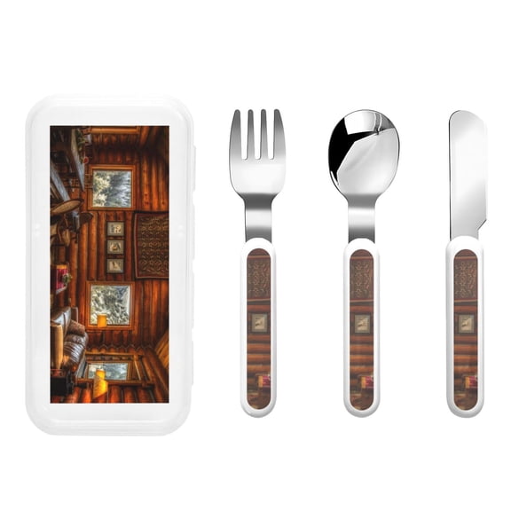 Rateoe Log Cabin Inside for Stainless Steel Kids Silverware Set - Child and Toddler Safe Flatware - Children's Knife, Fork And Spoon Set