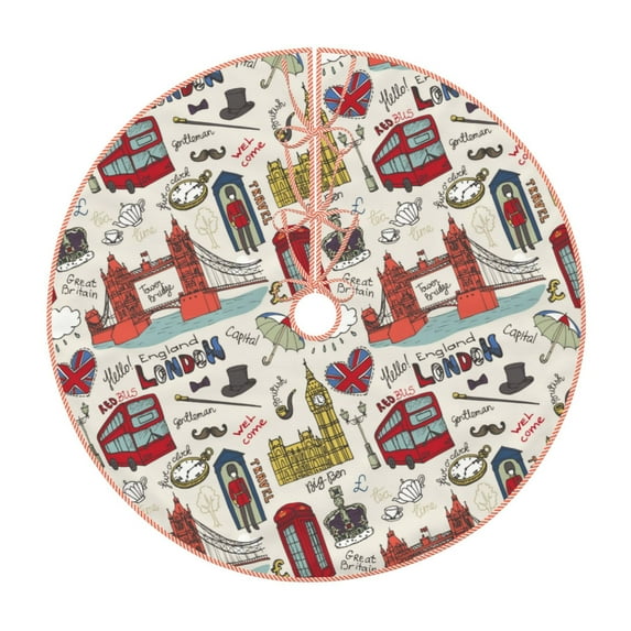 Rateoe London Landmark1 Pattern Christmas Tree Skirt with Ties , Christmas Tree Decorations, Farmhouse Christmas Decor Xmas Holiday Decorations-48"