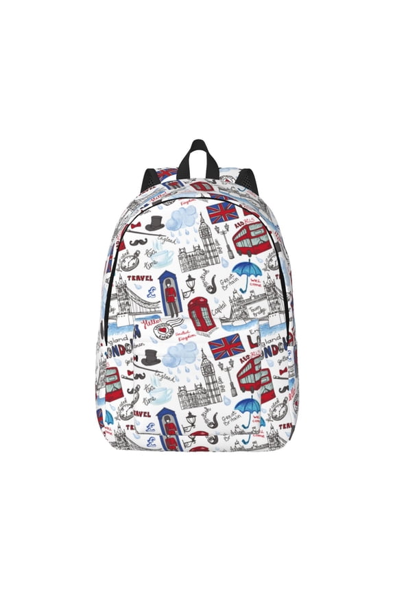 London Landmark2 Pattern Canvas College Laptop Backpack,Travel Daypack,Durable Rucksack Travel Notebook Bag School Backpack Book Bag for Men Women-Small