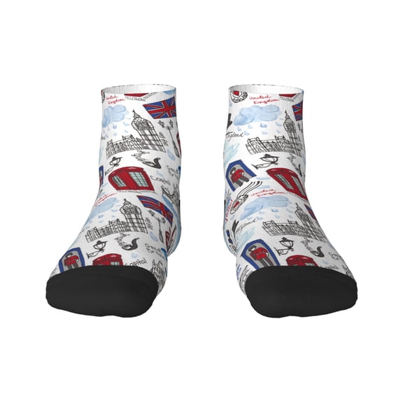 Rateoe London Landmark2 Pattern Quarter Crew Socks,Toe Seamed Ankle Socks,Cotton Cushioned Breathable Athletic Crew Sports Socks