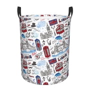 Rateoe London Landmark2 Pattern Round Laundry Hamper Basket, Tall Hamper Basket for Blanket Storage, Nursery Clothes Hamper for Laundry in Bedroom and College Dorm-Medium