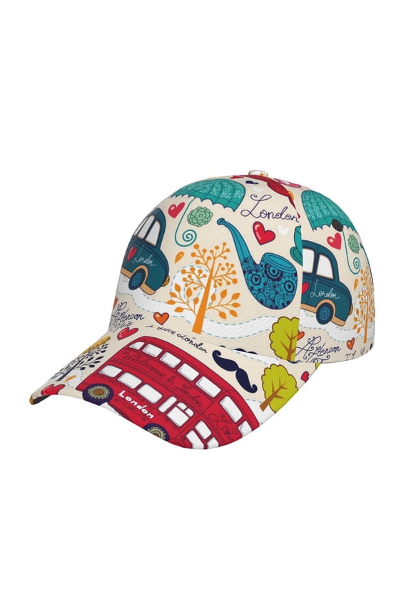 London Symbols Pattern Mens Baseball Cap Adjustable Curved Brim Hat, Soft Cotton Sports Cap for Outdoor, Casual, and Everyday Wear, Comfortable & Breathable